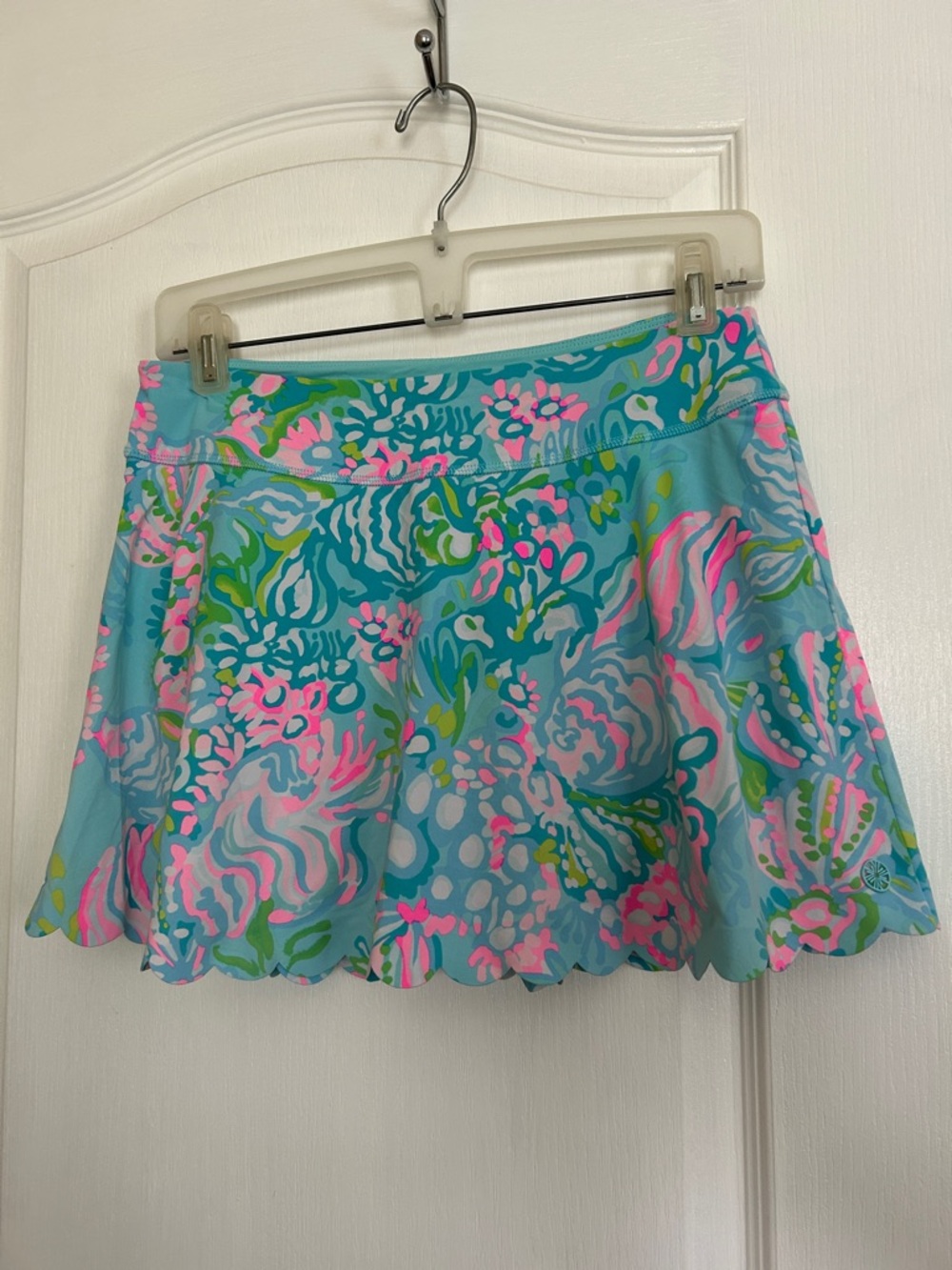 Lilly Pulitzer Aqua Skater Skirt with Pink & Green Floral Print